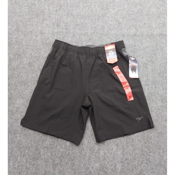 Speedo Swim Shorts Mens Medium Black Tech Volley Zip Pockets comfort Liner NWT - Picture 1 of 11